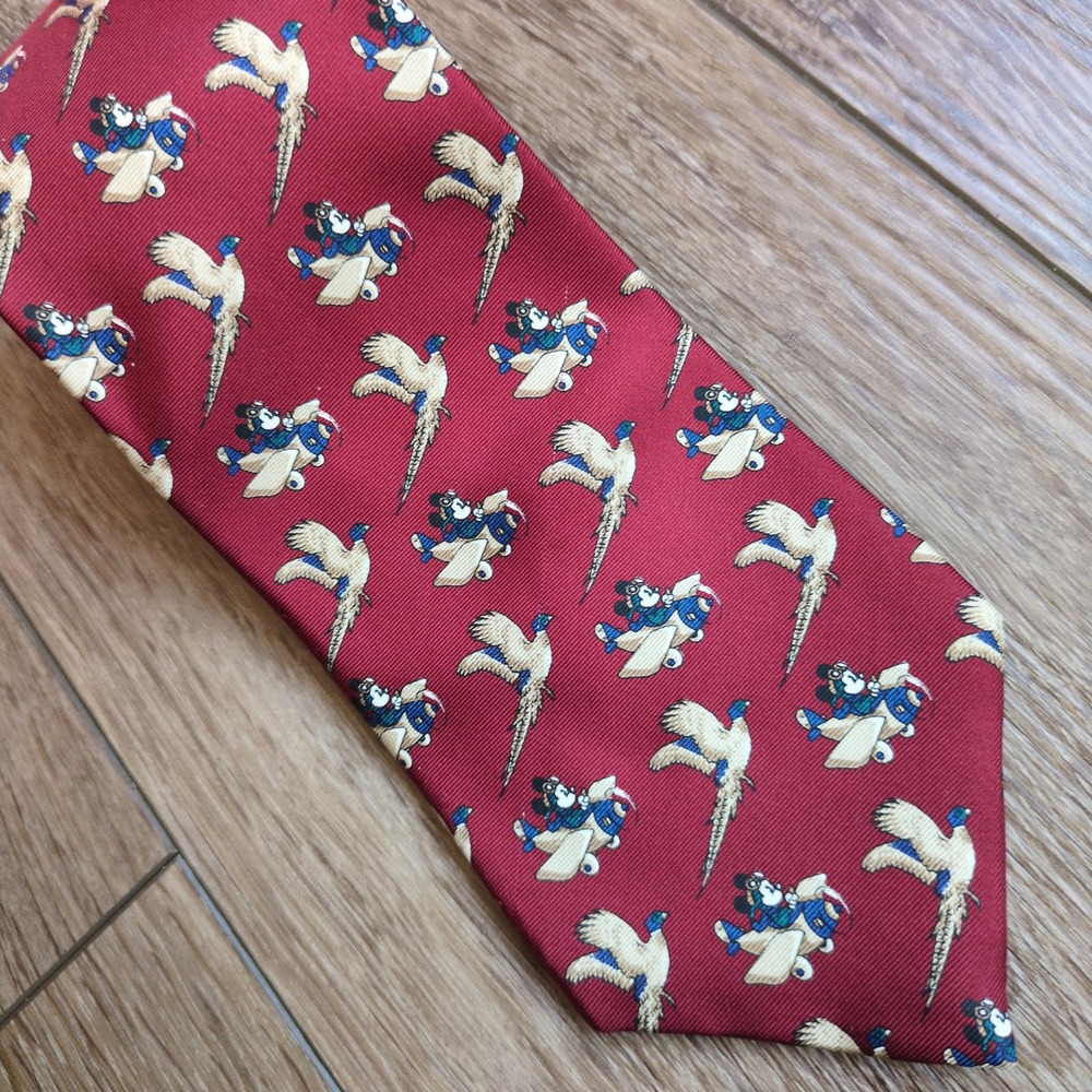 Balancine Disney Mickey Mouse Aviator Pheasant Silk Tie Red Hunt Bird Waterfowl